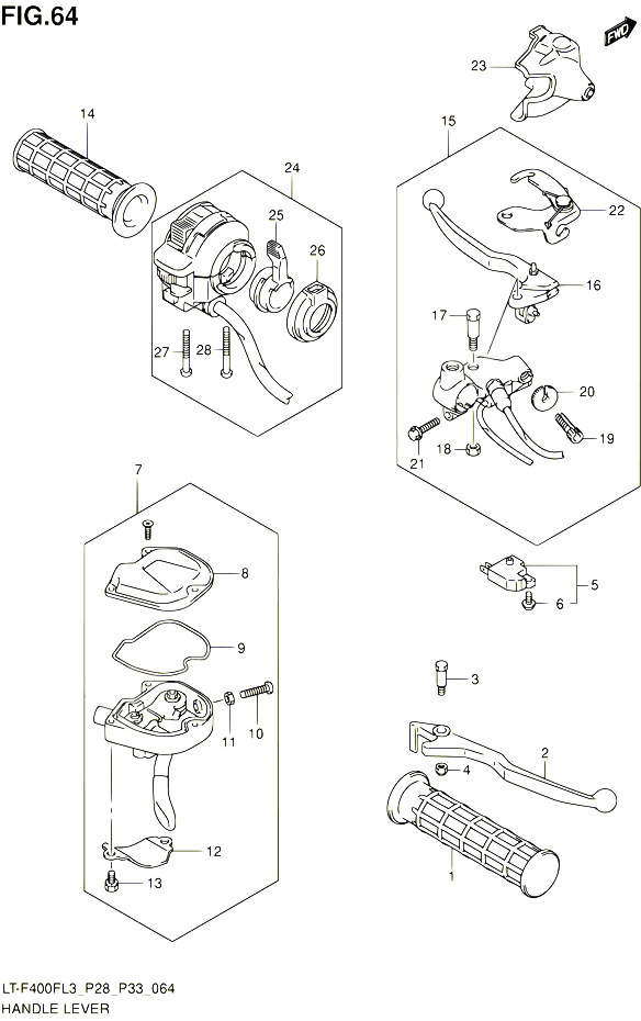 ENSEMBLE LEVIERS POIGNEES POUR SUZUKI KINGQUAD 400 2013 POUR SUZUKI KINGQUADLT F400F L3  LT F400FZ L3 