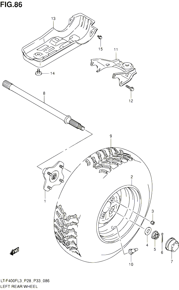 ROUE ARRIERE GAUCHE POUR SUZUKI KINGQUAD 400 2013 POUR SUZUKI KINGQUADLT F400F L3 LT F400FZ L3 