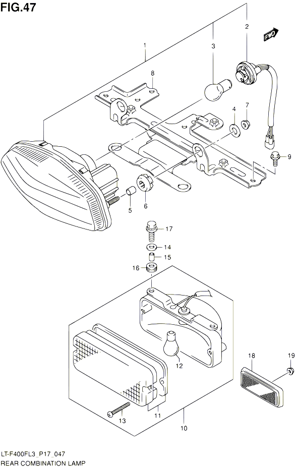 ENSEMBLE FEU ARRIERE LT F400FZL3 P17 POUR SUZUKI KINGQUAD 400 2013 POUR SUZUKI KINGQUADLT F400F L3 LT F400FZ L3 