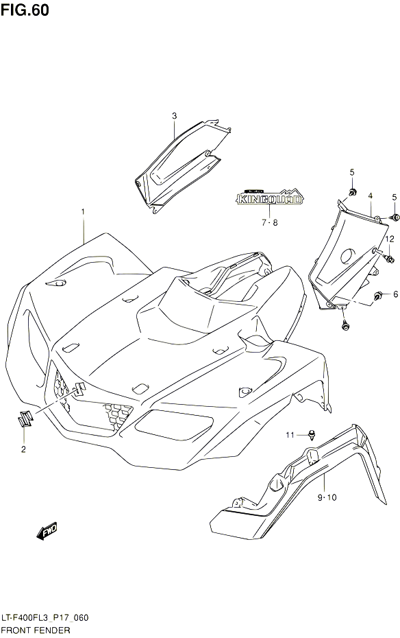 GARDE BOUE AVANT LT F400FL3 P17 POUR SUZUKI KINGQUAD 400 2013 POUR SUZUKI KINGQUADLT F400F L3 LT F400FZ L3 