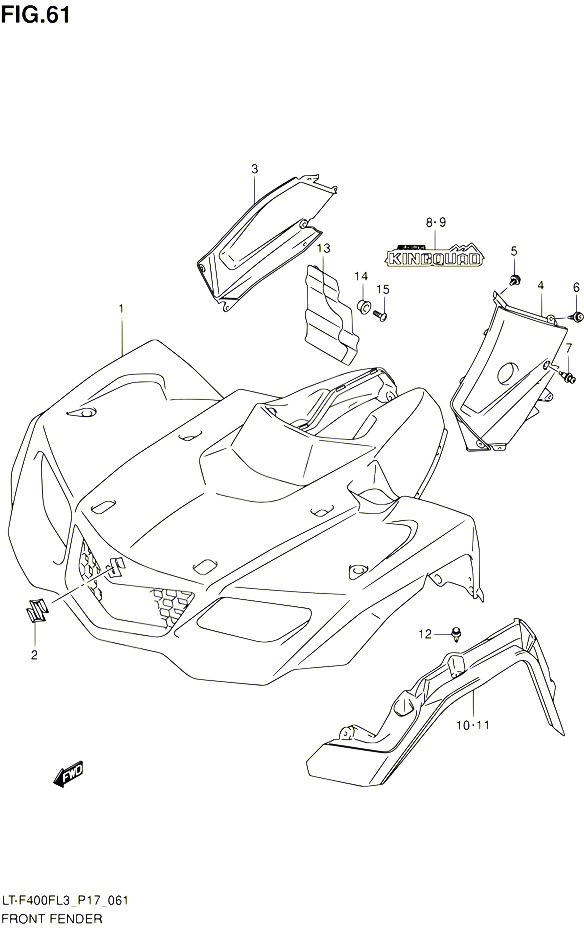 GARDE BOUE AVANT LT F400FL3 P24 POUR SUZUKI KINGQUAD 400 2013 POUR SUZUKI KINGQUADLT F400F L3 LT F400FZ L3 
