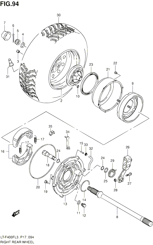 ROUE ARRIERE DROITE LT F400FZL3 P17 POUR SUZUKI KINGQUAD 400 2013 POUR SUZUKI KINGQUADLT F400F L3  LT F400FZ L3 