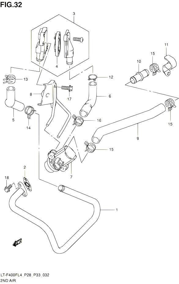 SYSTEME RECYCLAGE GAZ ECHAPPEMENT LT F400FL4 P28 POUR SUZUKI KINGQUAD 400 2014 POUR KINGQUAD 400 2WD AUTOMATIQUE LT F400F L4  LT F400FZ L4 