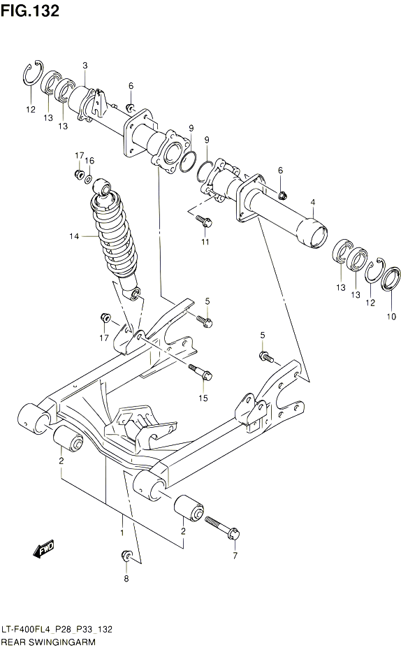 BRAS OSCILLANT ARRIERE LT F400FL4 P33 POUR SUZUKI KINGQUAD 400 2014 POUR KINGQUAD 400 2WD AUTOMATIQUE LT F400F L4  LT F400FZ L4 