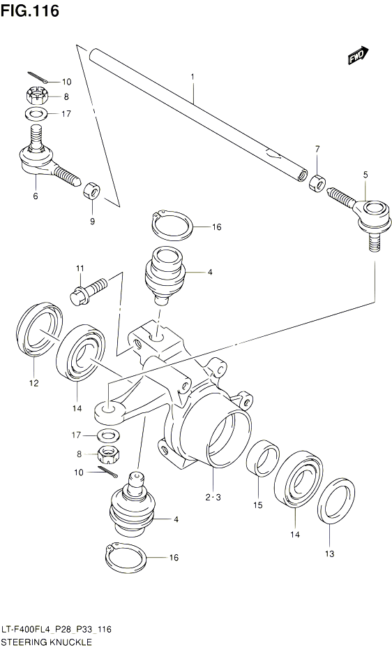 BIELLETTE DE DIRECTION MOYEU LT F400FZL4 P28 POUR SUZUKI KINGQUAD 400 2014 POUR KINGQUAD 400 2WD AUTOMATIQUE LT F400F L4  LT F400FZ L4 