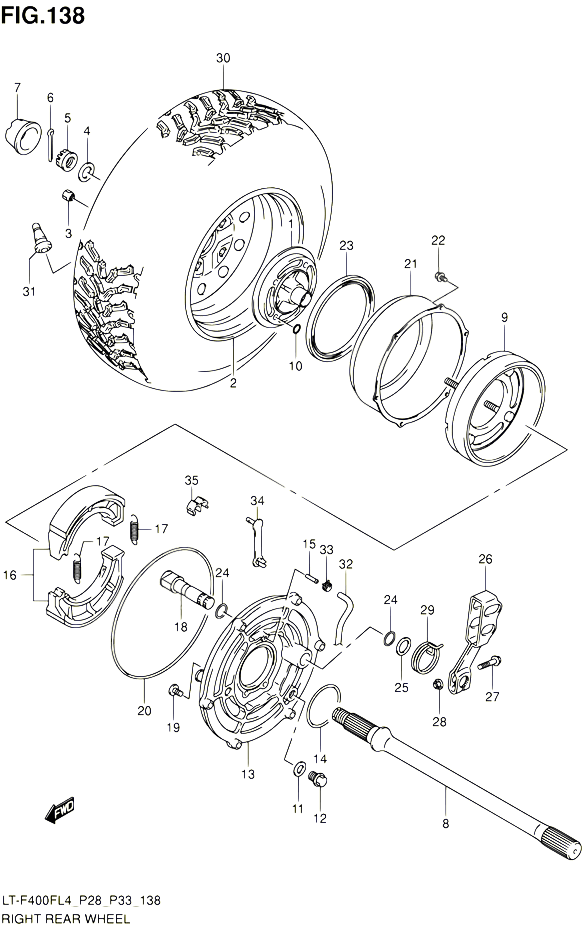 ROUE ARRIERE DROITE LT F400FZL4 P33 POUR SUZUKI KINGQUAD 400 2014 POUR KINGQUAD 400 2WD AUTOMATIQUE LT F400F L4 LT F400FZ L4 