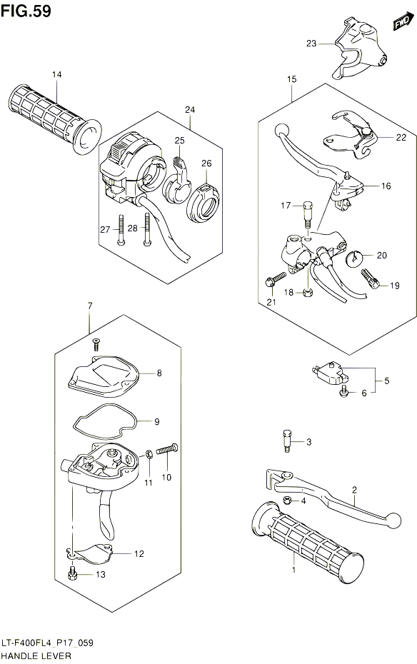 ENSEMBLE LEVIERS POIGNEES POUR SUZUKI KINGQUAD 400 2014 POUR KINGQUAD 400 4WD AUTOMATIQUE LT F400F L4 LT F400FZ L4 