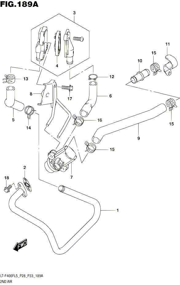 SYSTEME RECYCLAGE GAZ ECHAPPEMENT LT F400FL5 P28 POUR SUZUKI KINGQUAD 400 2015 POUR SUZUKI KINGQUADLT F400F L5  LT F400FZ L5 