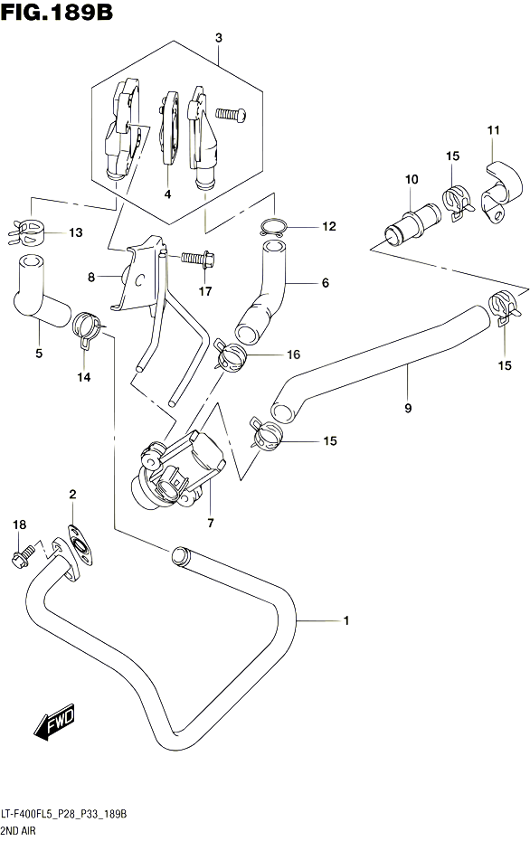 SYSTEME RECYCLAGE GAZ ECHAPPEMENT LT F400FL5 P33 POUR SUZUKI KINGQUAD 400 2015 POUR SUZUKI KINGQUADLT F400F L5  LT F400FZ L5 