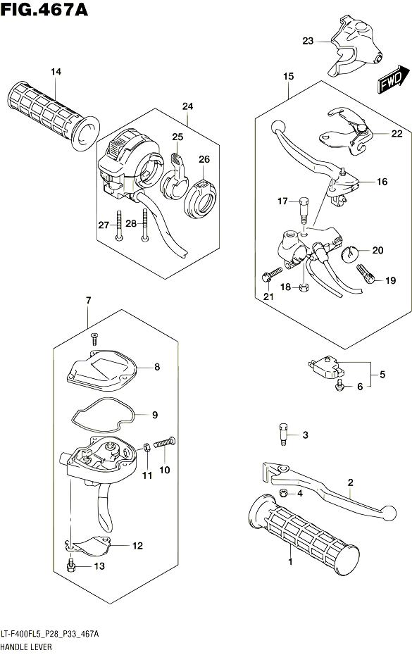 ENSEMBLE LEVIERS POIGNEES POUR SUZUKI KINGQUAD 400 2015 POUR SUZUKI KINGQUADLT F400F L5 LT F400FZ L5 