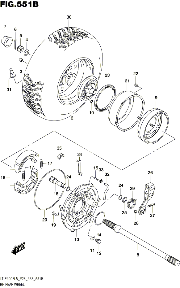ROUE ARRIERE DROITE LT F400FL5 P33 POUR SUZUKI KINGQUAD 400 2015 POUR SUZUKI KINGQUADLT F400F L5 LT F400FZ L5 