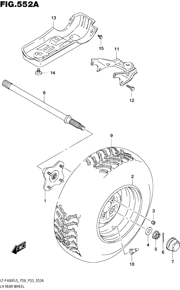 ROUE ARRIERE GAUCHE LT F400FL5 P28 POUR SUZUKI KINGQUAD 400 2015 POUR SUZUKI KINGQUADLT F400F L5 LT F400FZ L5 