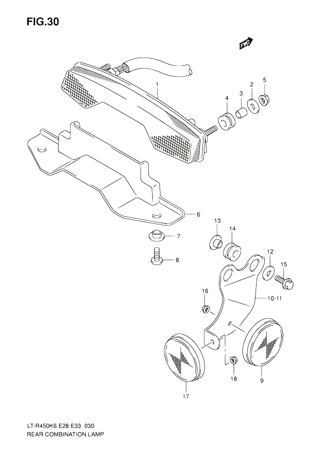 ENSEMBLE FEU ARRIERE E28 POUR SUZUKI QUADRACER 450 2010 POUR SUZUKI QUADRACERLT R450 L0  LT R450Z L0 