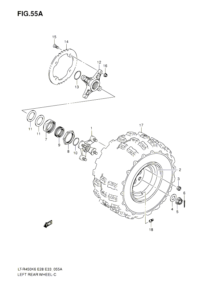 ROUE ARRIERE GAUCHE MODEL K8 K9 L0 POUR SUZUKI QUADRACER 450 2010 POUR SUZUKI QUADRACERLT R450 L0 LT R450Z L0 