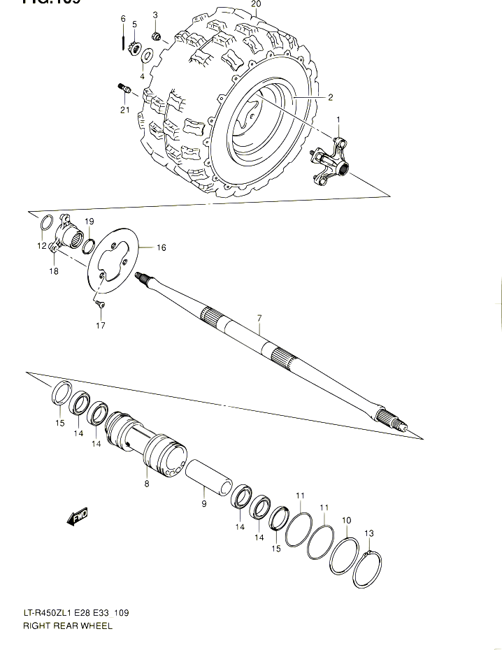 ROUE ARRIERE DROITE LT R450L1 E28 POUR SUZUKI QUADRACER 450 2011 POUR SUZUKI QUADRACERLT R450 L1 LT R450Z L1 
