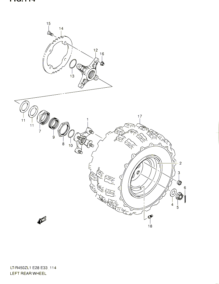 ROUE ARRIERE GAUCHE LT R450L1 E33 POUR SUZUKI QUADRACER 450 2011 POUR SUZUKI QUADRACERLT R450 L1 LT R450Z L1 