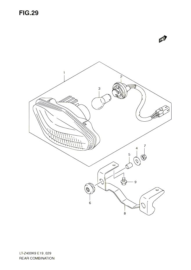 ENSEMBLE FEU ARRIERE POUR SUZUKI QUADSPORT 400 2010 POUR SUZUKI QUADSPORTLT Z400 L0 LT Z400Z L0 