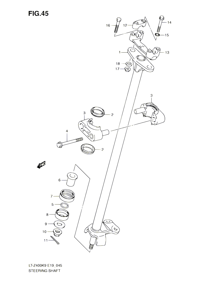 COLONNE DE DIRECTION POUR SUZUKI QUADSPORT 400 2010 POUR SUZUKI QUADSPORTLT Z400 L0 LT Z400Z L0 