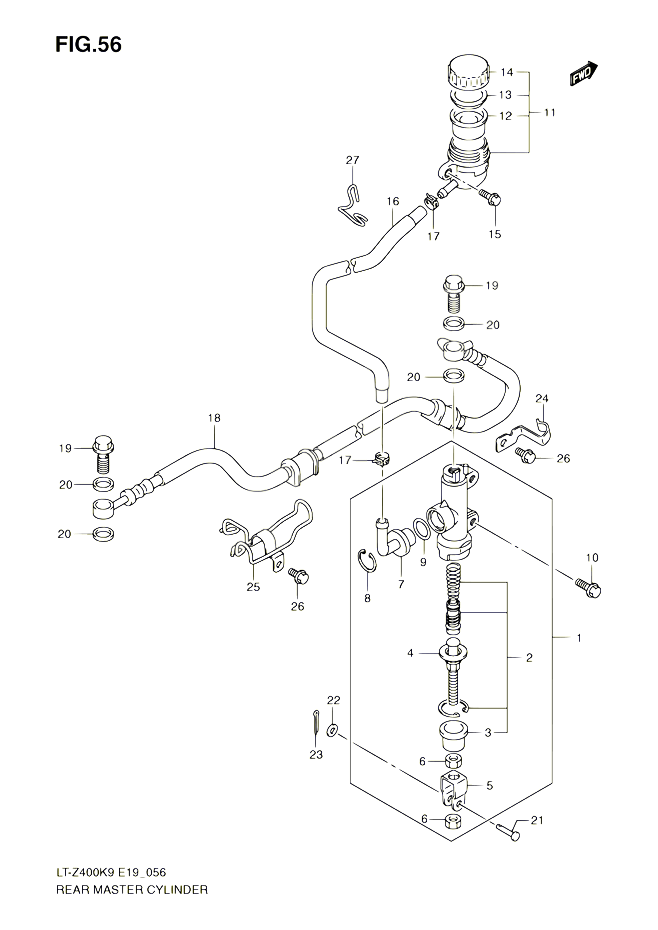 MAITRE CYLINDRE ARRIERE POUR SUZUKI QUADSPORT 400 2010 POUR SUZUKI QUADSPORTLT Z400 L0 LT Z400Z L0 