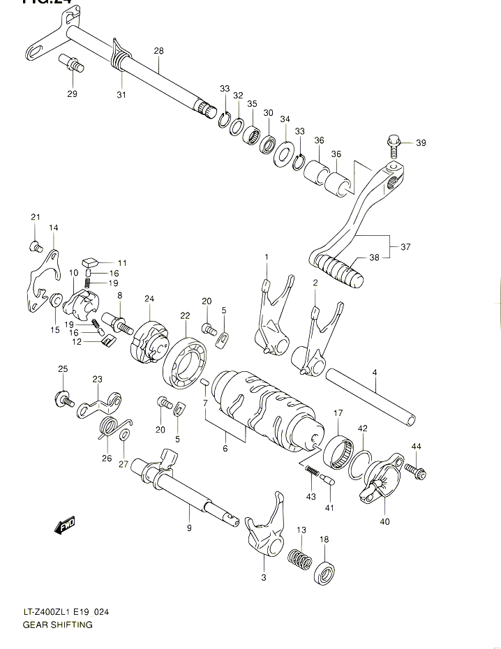 ENSEMBLE SELECTEUR DE VITESSES POUR SUZUKI QUADSPORT 400 2011 POUR SUZUKI QUADSPORTLT Z400 L1 LT Z400Z L1 
