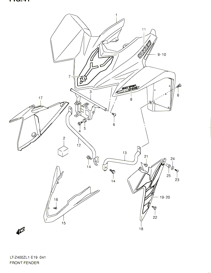 GARDE BOUE AVANT LT Z400ZL1 E19 POUR SUZUKI QUADSPORT 400 2011 POUR SUZUKI QUADSPORTLT Z400 L1  LT Z400Z L1 