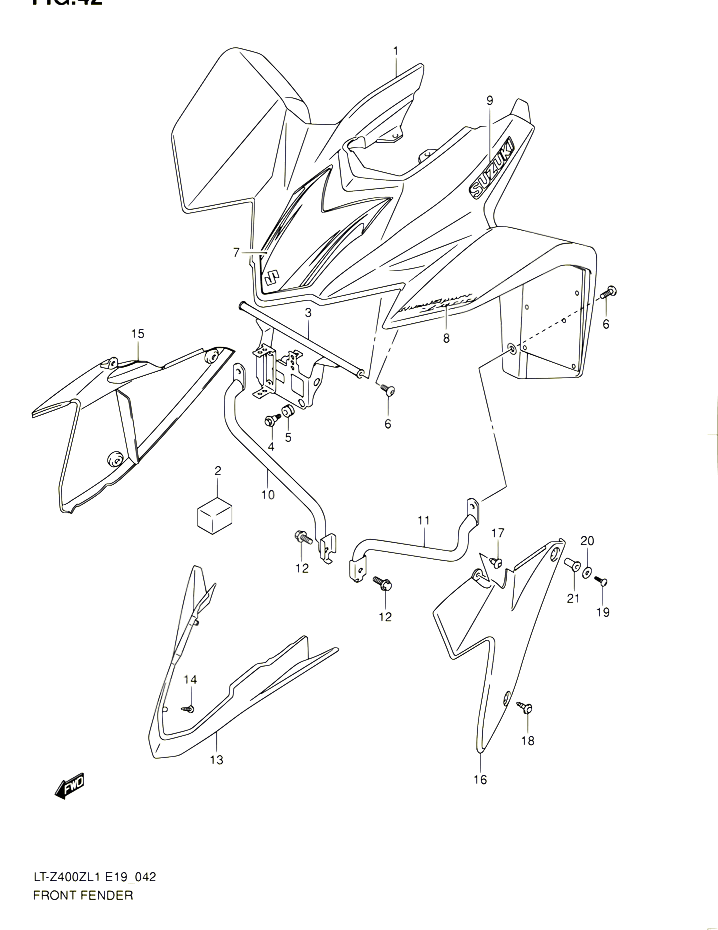 GARDE BOUE AVANT LT Z400L1 E19 POUR SUZUKI QUADSPORT 400 2011 POUR SUZUKI QUADSPORTLT Z400 L1  LT Z400Z L1 