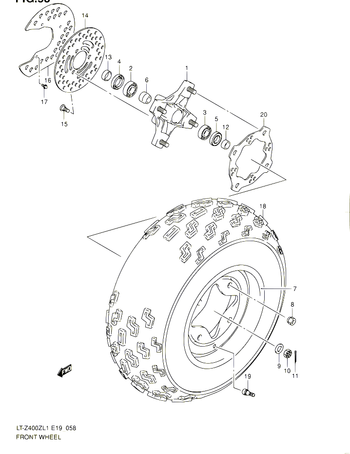 ROUE AVANT LT Z400L1 E19 POUR SUZUKI QUADSPORT 400 2011 POUR SUZUKI QUADSPORTLT Z400 L1  LT Z400Z L1 