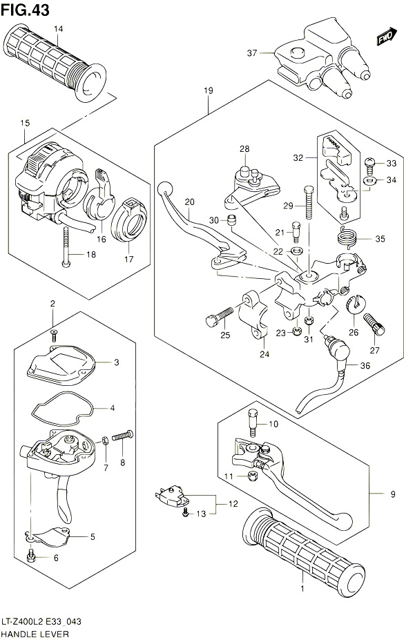 ENSEMBLE LEVIERS POIGNEES POUR SUZUKI QUADSPORT 400 2012 POUR SUZUKI QUADSPORTLT Z400 L2 LT Z400Z L2 