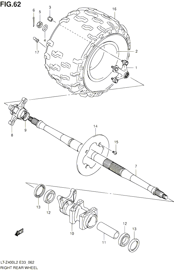 ROUE ARRIERE DROITE LT Z400ZL2 E33 POUR SUZUKI QUADSPORT 400 2012 POUR SUZUKI QUADSPORTLT Z400 L2 LT Z400Z L2 