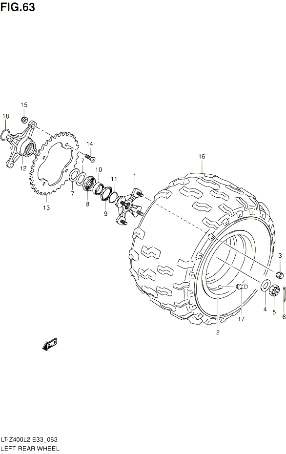 ROUE ARRIERE GAUCHE LT Z400L2 E33 POUR SUZUKI QUADSPORT 400 2012 POUR SUZUKI QUADSPORTLT Z400 L2 LT Z400Z L2 