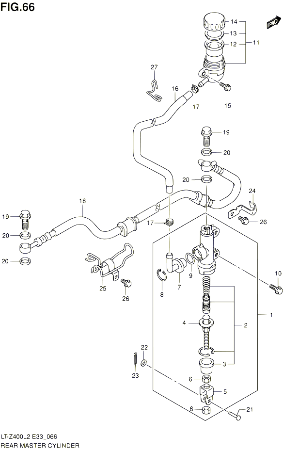MAITRE CYLINDRE ARRIERE POUR SUZUKI QUADSPORT 400 2012 POUR SUZUKI QUADSPORTLT Z400 L2 LT Z400Z L2 