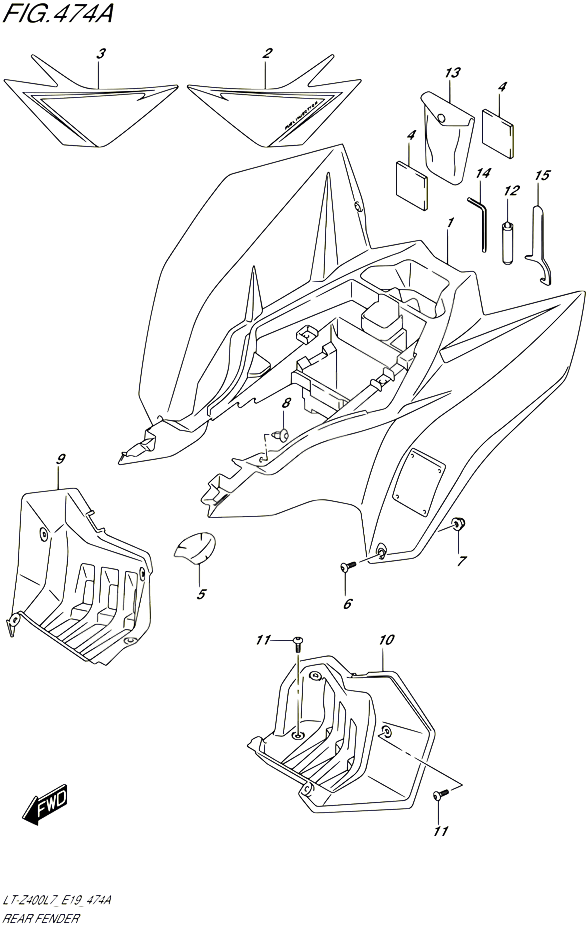 GARDE BOUE ARRIERE POUR SUZUKI QUADSPORT 400 2017 POUR QUADSPORT Z400 LT Z400 L7 