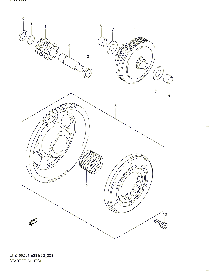 ROUE LIBRE DE DEMARREUR POUR SUZUKI QUADSPORT 400 2011 POUR SUZUKI QUADSPORTLT Z400Z L1 