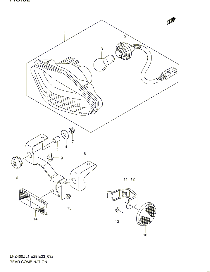 ENSEMBLE FEU ARRIERE LT Z400ZL1 E28 POUR SUZUKI QUADSPORT 400 2011 POUR SUZUKI QUADSPORTLT Z400Z L1 