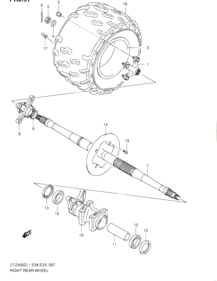 ROUE ARRIERE DROITE LT Z400L1 E28 POUR SUZUKI QUADSPORT 400 2011 POUR SUZUKI QUADSPORTLT Z400Z L1 