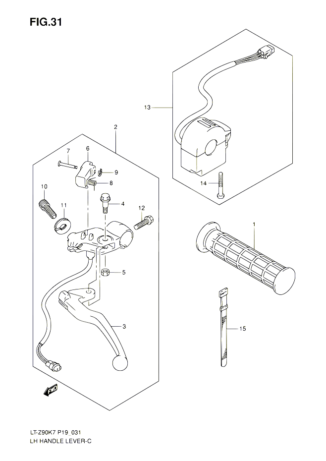 ENSEMBLE LEVIER POIGNEE GAUCHE POUR SUZUKI QUADSPORT 90 2010 POUR SUZUKI QUADSPORTLT Z90 L0 LT Z90Z L0 