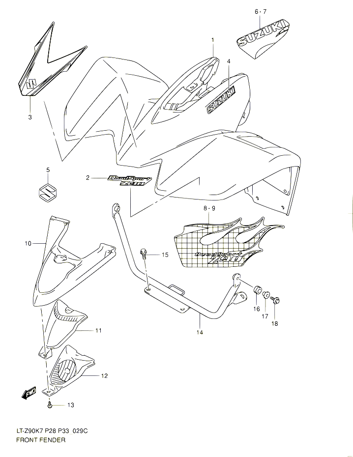 GARDE BOUE AVANT MODEL L0 POUR SUZUKI QUADSPORT 90 2010 POUR SUZUKI QUADSPORTLT Z90 L0  LT Z90Z L0 