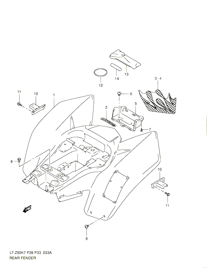 GARDE BOUE ARRIERE MODEL L0 POUR SUZUKI QUADSPORT 90 2010 POUR SUZUKI QUADSPORTLT Z90 L0 LT Z90Z L0 
