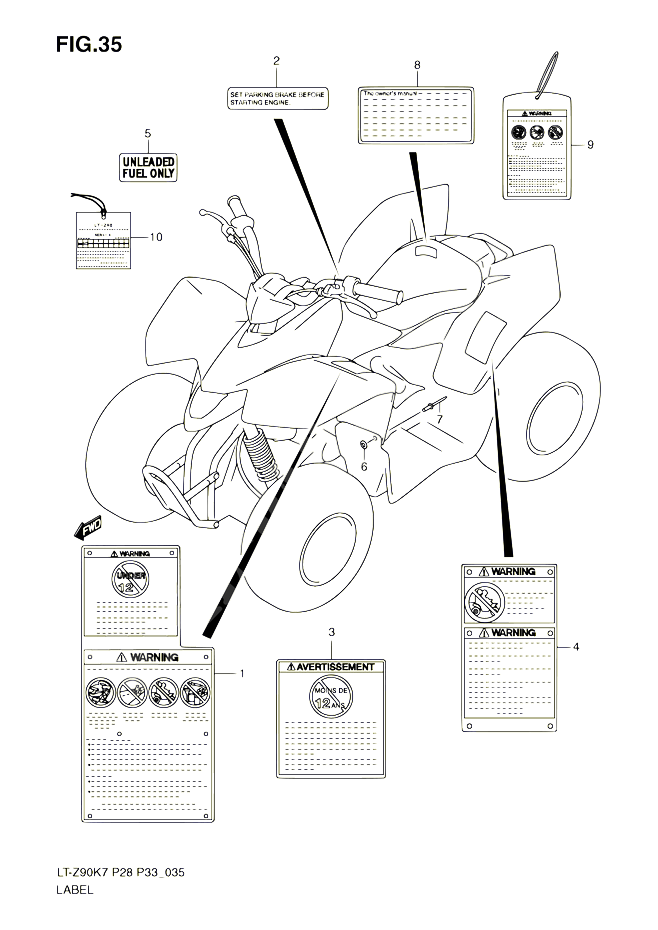 ETIQUETTE POUR SUZUKI QUADSPORT 90 2010 POUR SUZUKI QUADSPORTLT Z90 L0 LT Z90Z L0 