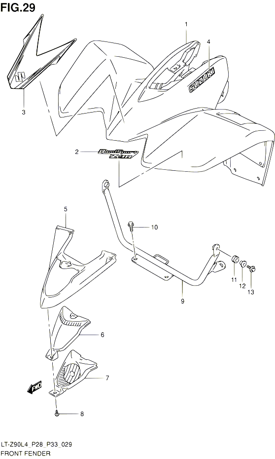 GARDE BOUE AVANT POUR SUZUKI QUADSPORT 90 2014 POUR SUZUKI QUADSPORTLT Z90 L4 