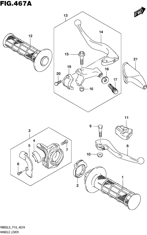 ENSEMBLE LEVIERS POIGNEES POUR SUZUKI RMRM85L L5 1995