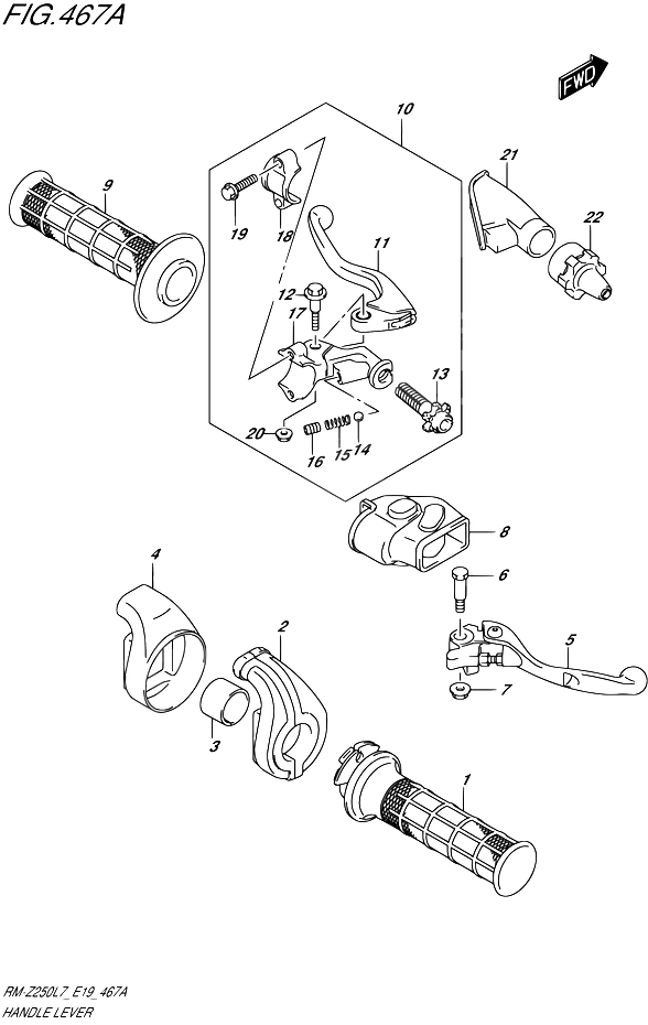 ENSEMBLE LEVIERS POIGNEES POUR RM Z 250RM Z250 L7 2017