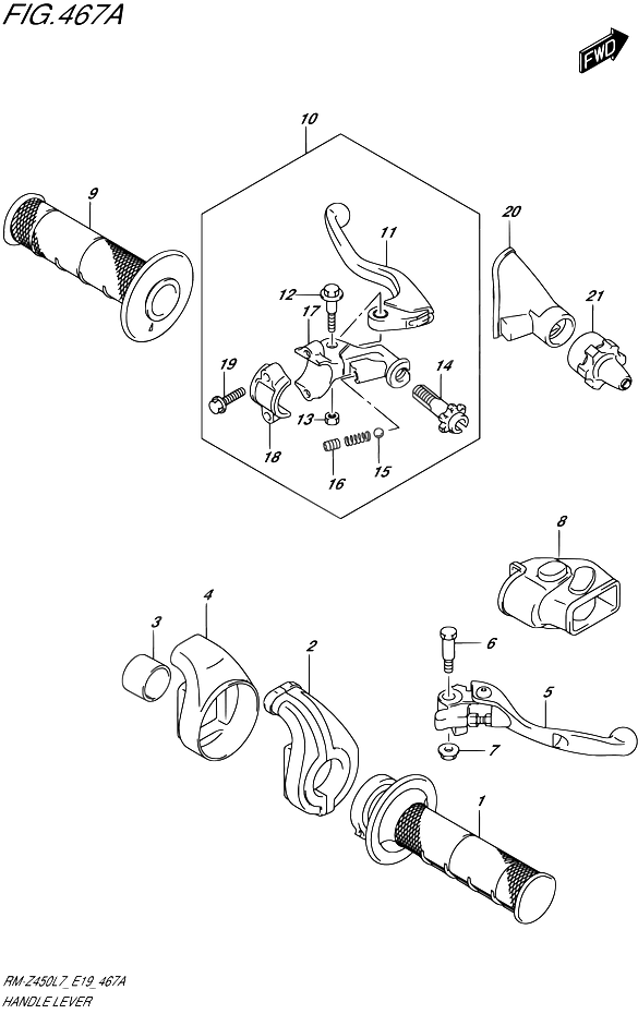 ENSEMBLE LEVIERS POIGNEES POUR RM Z 450RM Z450 L7 2017