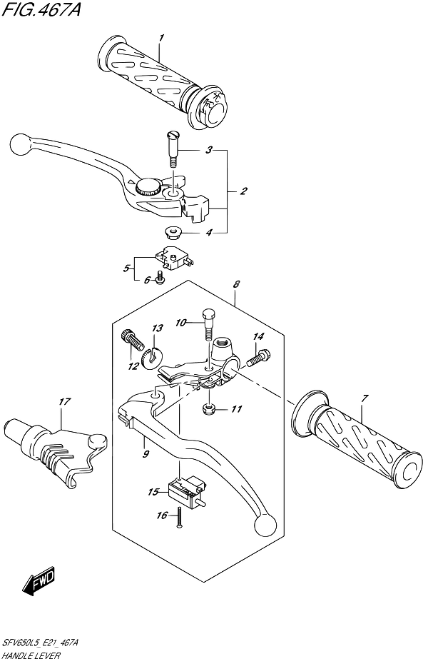 ENSEMBLE LEVIERS POIGNEES POUR GLADIUS 650SFV650A L5 2015