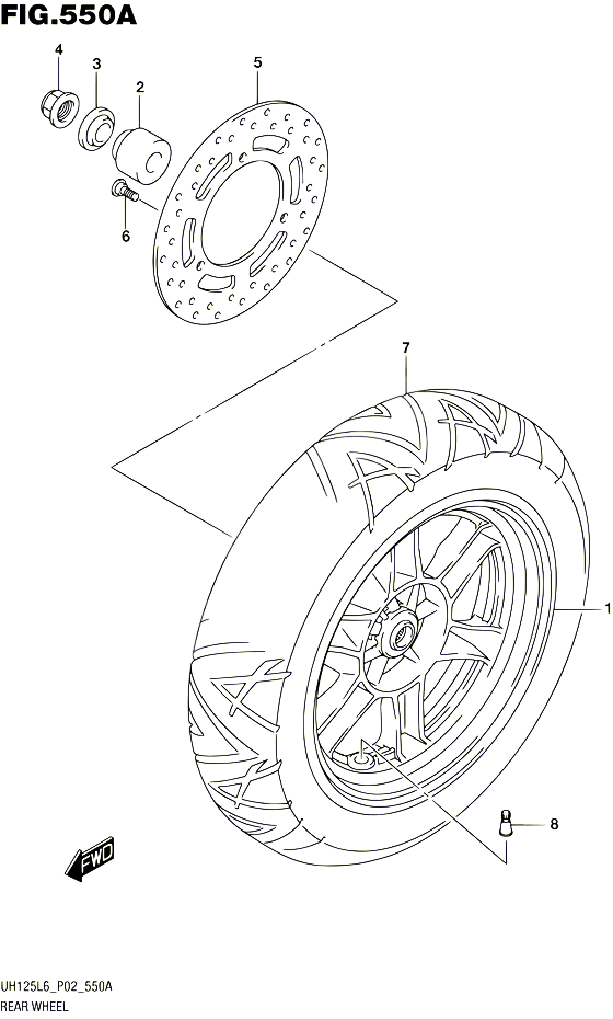 ROUE ARRIERE UH125L6 P02 POUR SUZUKI BURGMAN 125 2016 POUR BURGMAN 125 UH125A L6 