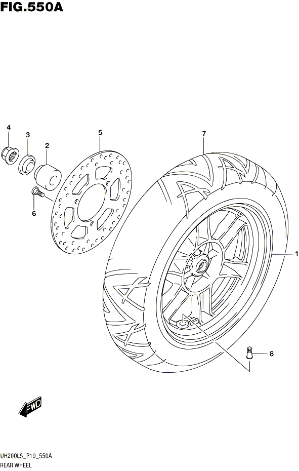ROUE ARRIERE UH200L5 P04 POUR SUZUKI BURGMAN 200 1995 POUR SUZUKI BURGMANUH200A L5 