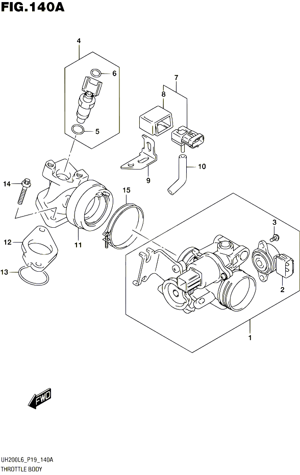 CORPS DE PAPILLON UH200L6 P19 POUR SUZUKI BURGMAN 200 2016 POUR SUZUKI BURGMANUH200A L6 