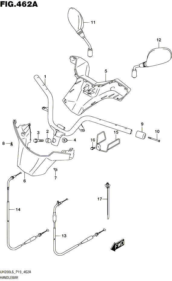 GUIDON UH200L6 P19 POUR SUZUKI BURGMAN 200 2016 POUR SUZUKI BURGMANUH200A L6 