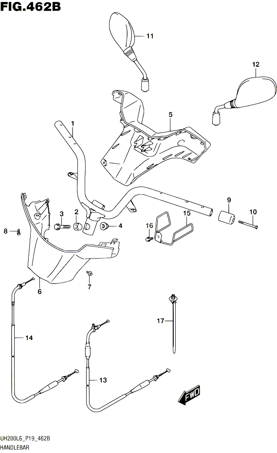 GUIDON UH200L6 P53 POUR SUZUKI BURGMAN 200 2016 POUR SUZUKI BURGMANUH200A L6 