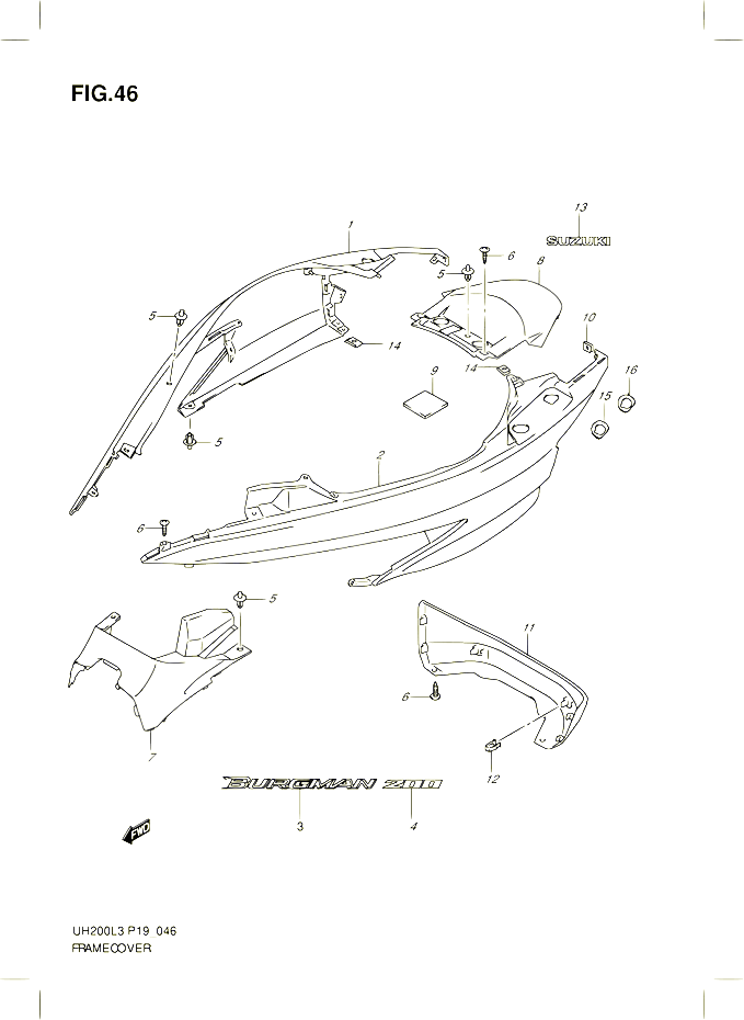 CARENAGES ARRIERE UH200GL3 P19 POUR SUZUKI BURGMAN 200 2013 POUR SUZUKI BURGMANUH200G L3 